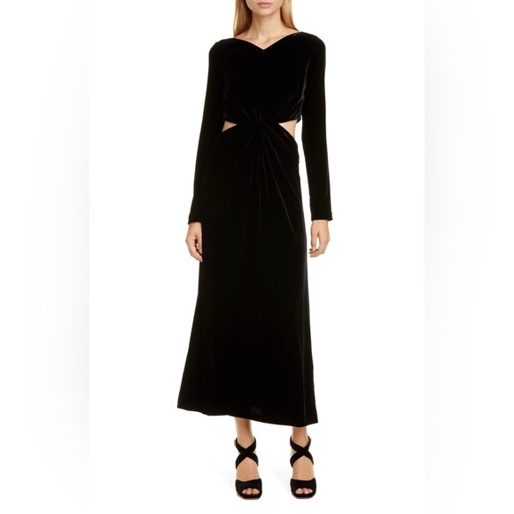 New Rachel Comey Mast Cutout Waist Long Sleeve Velvet Dress Black Designer 2 - Picture 1 of 16